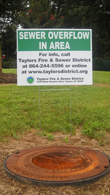 You may see this sign in an area where there has been a sewer overflow.